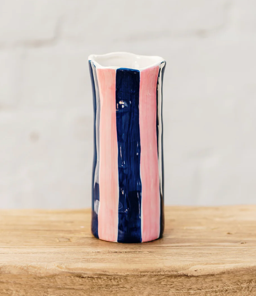 Vase Small Dark Green and Pink Stripe - Noss and Co main image 0