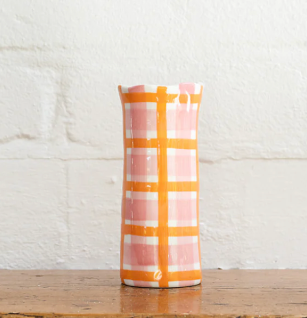 Small Pink & Orange Gingham Vase (sold out)