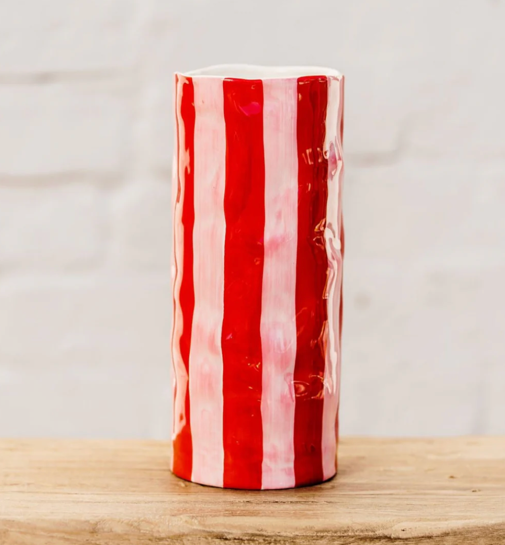Medium Red & Pink stripe vase