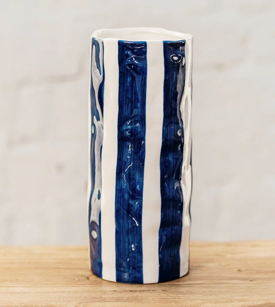 Medium Navy & White stripe Vase