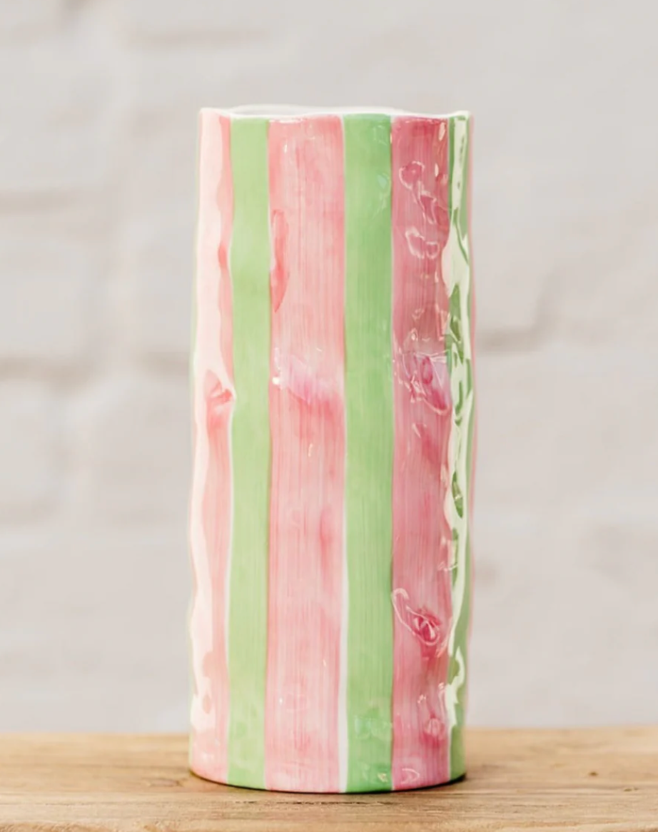 Medium Pink & Green stripe Vase
