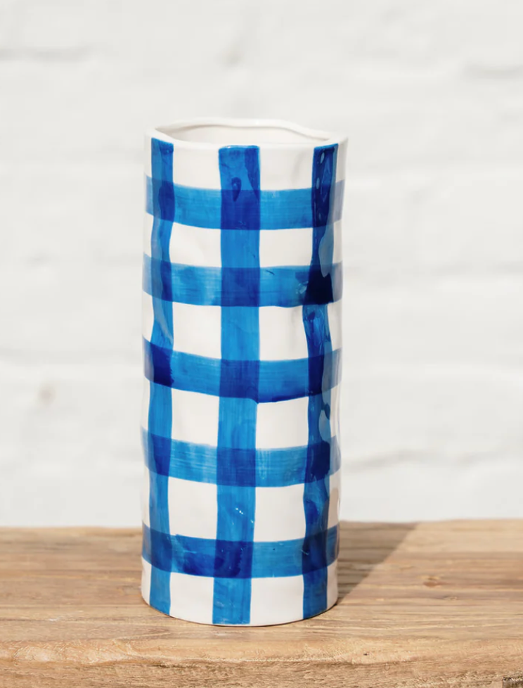 Medium Blue Gingham Vase